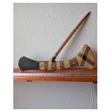 Tribal Ceremonial Axe with Handwoven Rattan and Stone Blade