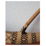 Tribal Ceremonial Axe with Handwoven Rattan and Stone Blade