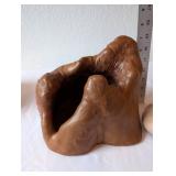 Wood Carved Burl Planter and Carved Stone Trinket Box Set