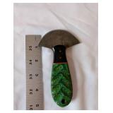 Ulu Chopper Knife with Green Handle and Leather Sheath