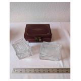 Collection of 2 Glass Trinket Boxes and Vintage Velvet Lined Jewelry Case
