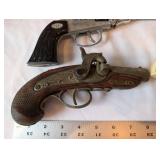 Set of 3 Vintage Toy Cap Guns and Cast Iron Miniature Flat Iron