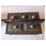 Antique Wooden Divided Box with Lids and Ornate Handle