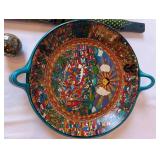 Decorative Hand-Painted Bowl, Painted Folk Flute, and Mineral Sphere Set