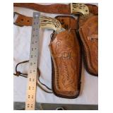 Vintage Die-Cast Toy Cap Guns with Tooled Leather and Western Holsters Lot