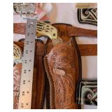 Vintage Die-Cast Toy Cap Guns with Tooled Leather and Western Holsters Lot