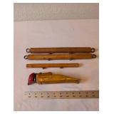 Lot of Vintage Wooden Folk Items with Carved Box and Handmade Utensils