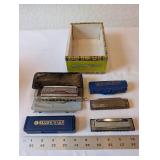 Collection of Hohner Chromonica and Blues Harp Harmonicas with Cases