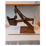 Handcrafted Wooden Model of Excavator Bucket on Display Stand