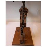 Handcrafted Wooden Model of Excavator Bucket on Display Stand