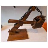 Handcrafted Wooden Model of Excavator Bucket on Display Stand