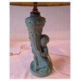 Vintage Table Lamp with Ceramic Cherub Base and Decorative Butterfly Shade