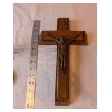 Lot of 3 Religious Decor Items - Metal Crucifix, Fish Plaque, Bird Motif Stand