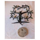 Lot of 3 Religious Decor Items - Metal Crucifix, Fish Plaque, Bird Motif Stand