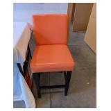 Orange Faux Leather Counter Stool with Black Wood Legs