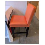 Orange Faux Leather Counter Stool with Black Wood Legs