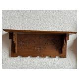 Carved Wood Wall Shelf with Floral Basket Motif - Rustic Vintage Decor