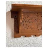 Carved Wood Wall Shelf with Floral Basket Motif - Rustic Vintage Decor