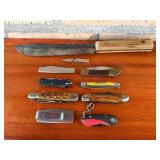 Pocket Knife Lot - Vintage Folding Knives & One Large Fixed Blade