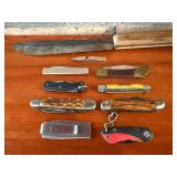 Pocket Knife Lot - Vintage Folding Knives & One Large Fixed Blade