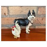 Bulldog & Rooster Die-Cast Metal Figurines - Display Pair