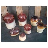 7 Various beautiful Mid Modern Stoneware Kitchen Canisters Pitchers and more