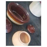 7 Various beautiful Mid Modern Stoneware Kitchen Canisters Pitchers and more