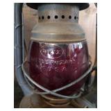 Great Antique Lot Metal Grain Scoop and Dietz Little Wizard Red Globe Barn Lantern