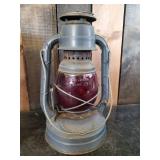 Great Antique Lot Metal Grain Scoop and Dietz Little Wizard Red Globe Barn Lantern