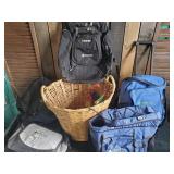 Large Group of Ottertail Co. Bags including Backpack, Roller Bag, and woven Basket