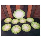 Stunning Mid Modern Otagiri Hand Crafted Japan Made Lettuce Plates and Platter