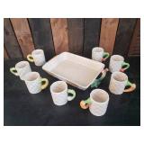 Beautiful Veggie Themed Coffee Cups with Tray Fitz and Floyd