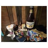 Large group of smalls w/ blow up vintage Olympia Beer Bar Display
