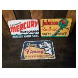 3 cool metal Fishing and Boat Signs - Mercury, Johnson, and More!!