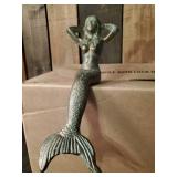 Very Cool Cast Metal 10" long sitting Mermaid