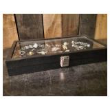 Nice collection of costume jewelry and watches in display case