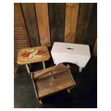 2 vintage footstools and Little Sewing Box