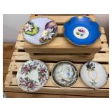 Lot of 6 Mid-Cent. Hand Painted Tea Cups; Moriage Dragon, Gefle Bla Blomstrer Sweden, Enesco Blue Jay & Robin, Lusterware Pink Roses, Royal Sealy Orchid & Napco Orchid