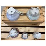 Lot of 6 Mid-Cent. Hand Painted Tea Cups; Moriage Dragon, Gefle Bla Blomstrer Sweden, Enesco Blue Jay & Robin, Lusterware Pink Roses, Royal Sealy Orchid & Napco Orchid