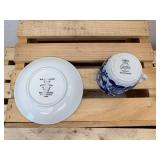 Lot of 6 Mid-Cent. Hand Painted Tea Cups; Moriage Dragon, Gefle Bla Blomstrer Sweden, Enesco Blue Jay & Robin, Lusterware Pink Roses, Royal Sealy Orchid & Napco Orchid