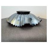 8" Fenton Cobalt Blue Scalloped Ribboned Patterned Hearts & Vines Carnival Glass  Bowl