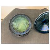 6" Indian Glass Princess Blue Iridescent Carnival Glass Candy Dish with Lid