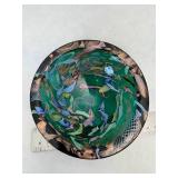 4.5" Italian Art Glass Bowl Made After the Murano "Tutti Frutti" Green Glass with Designs Incorporated Within the Glass and Hand Painted Exterior
