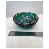 4.5" Italian Art Glass Bowl Made After the Murano "Tutti Frutti" Green Glass with Designs Incorporated Within the Glass and Hand Painted Exterior