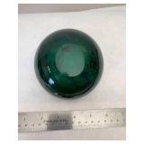 4.5" Italian Art Glass Bowl Made After the Murano "Tutti Frutti" Green Glass with Designs Incorporated Within the Glass and Hand Painted Exterior