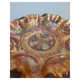 Rare 8.5" Fenton Dragon & Lotus Iridescent Marigold Including All Three Edge Styles Scalloped, 3 Pinch & Ribbon