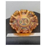 Rare 8.5" Fenton Dragon & Lotus Iridescent Marigold Including All Three Edge Styles Scalloped, 3 Pinch & Ribbon