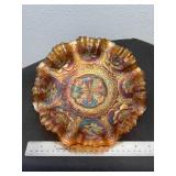 Rare 8.5" Fenton Dragon & Lotus Iridescent Marigold Including All Three Edge Styles Scalloped, 3 Pinch & Ribbon