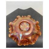 Rare 8.5" Fenton Dragon & Lotus Iridescent Marigold Including All Three Edge Styles Scalloped, 3 Pinch & Ribbon