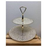 2 Tier Handy Karoline 22K Gold California Made Karolyte Top Handled Serving Tray